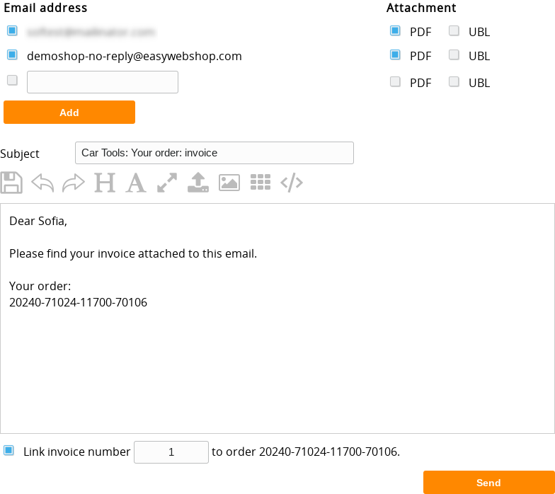 Email invoice example